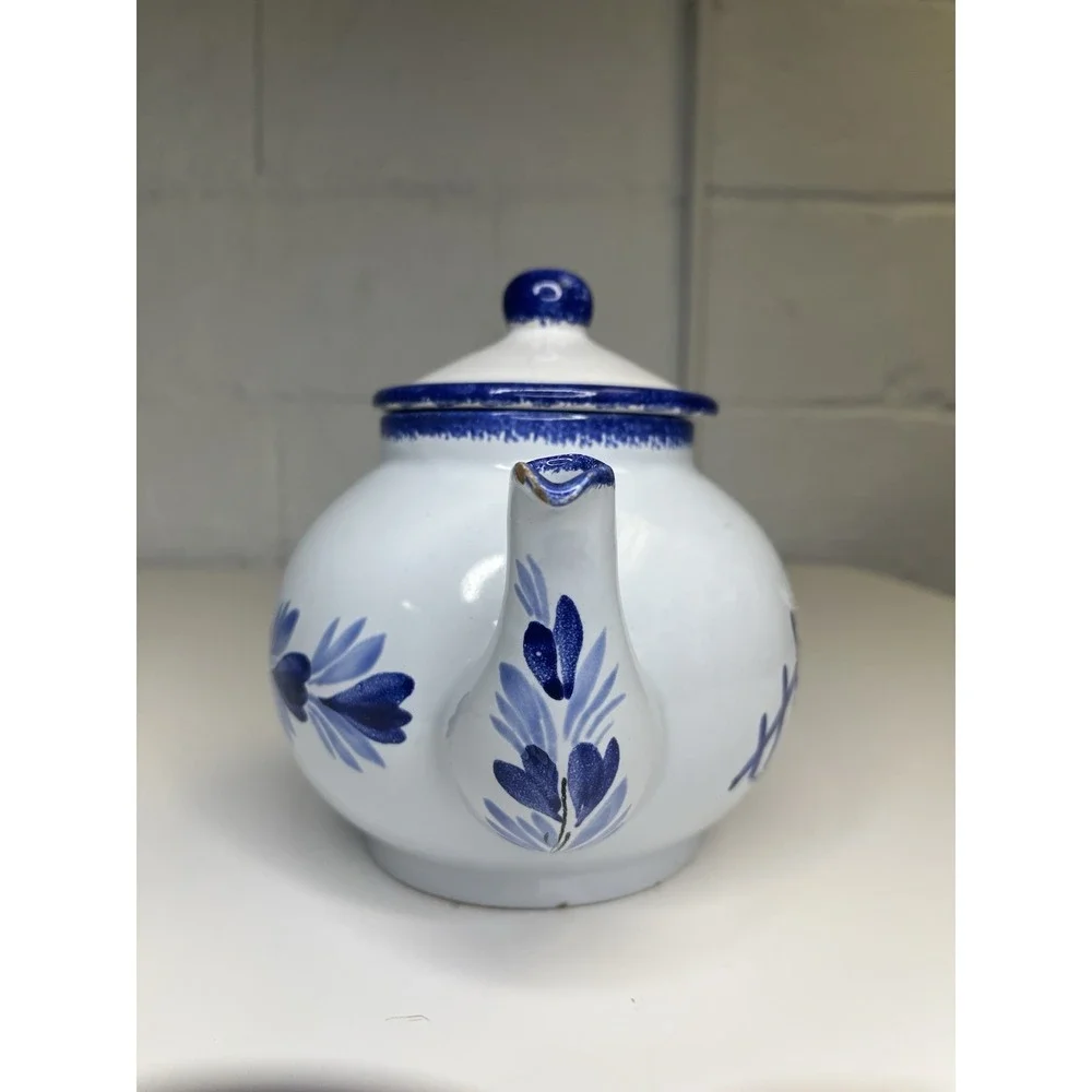HB‎ Quimper Pottery France Le Coq Teapot Blue Rooster Tea Pot